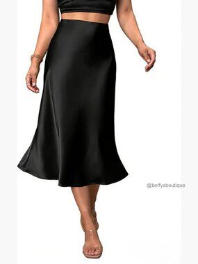 Satin Midi Skirt Fishtail A-Line High Waist Party Wedding Formal